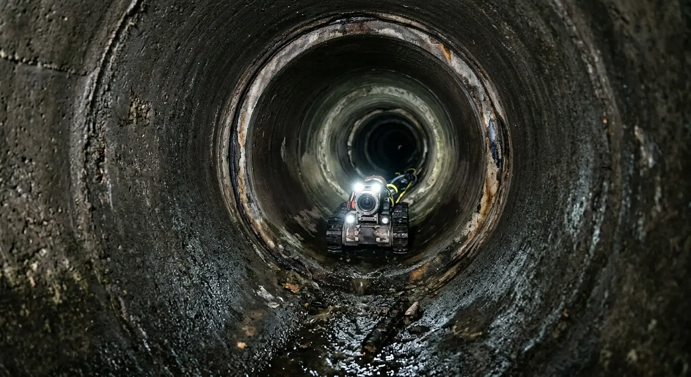 Robotic sewer camera inspecting pipe interior for Sewer Line Repair in Mocksville