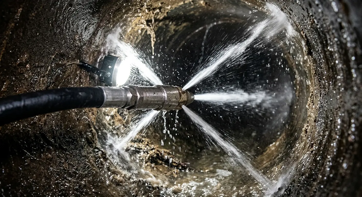 High-pressure hydro jetting nozzle cleaning sewer pipe for Sewer Line Relining in Mocksville